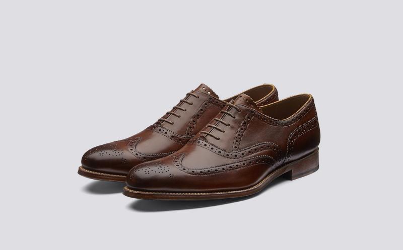 Grenson Dylan Mens Oxford Brogue - Brown Hand Painted Calf Leather with a Leather Sole XM0583